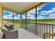 Enjoy the view from this screened balcony with wicker furniture and overlooking a beautiful green space at 235 River Enclave Ct, Bradenton, FL 34212