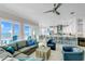 Spacious living area with comfortable seating, ocean views, and open layout connecting to kitchen at 2500 Gulf N Dr, Bradenton Beach, FL 34217