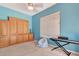 Comfortable bedroom with unique wardrobe and carpeted floor at 2729 Harvest Dr, Sarasota, FL 34240
