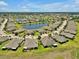 A vibrant aerial view of a neighborhood with a scenic lake and meticulously landscaped homes at 635 Chipper Dr, Sun City Center, FL 33573