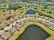 Beautiful aerial view of an expansive community surrounding a large lake and green spaces at 635 Chipper Dr, Sun City Center, FL 33573