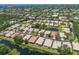 Aerial view of a neighborhood with homes nestled around a serene pond at 7164 Rue De Palisades # 5, Sarasota, FL 34238