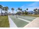 Outdoor shuffleboard courts with palm trees, landscaping, and a nearby recreation area for social activities at 842 Jolanda Cir, Venice, FL 34285
