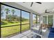 Spacious screened lanai with comfortable seating, overlooking a lush green lawn and scenic landscape at 1017 Tidewater Shores Loop # 1017, Bradenton, FL 34208
