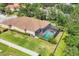 An aerial shot showcases a home with a screened pool and lush landscaping in a residential area at 15208 21St E Ave, Bradenton, FL 34212