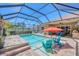 Inviting screened pool area with lounge chairs and an umbrella, offering a relaxing outdoor retreat at 15208 21St E Ave, Bradenton, FL 34212