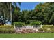 Stoney Brook community entrance with manicured landscaping and signage at 4208 Balmoral Way, Sarasota, FL 34238