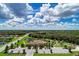 Stunning aerial view of the community clubhouse, pool, playground, and lush landscape at 518 Chantilly Trl, Bradenton, FL 34212