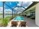 Spacious screened-in pool with comfortable seating and scenic lake views at 518 Chantilly Trl, Bradenton, FL 34212