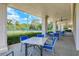 Covered patio with comfortable seating overlooking the tennis courts, perfect for relaxing and socializing at 8525 54Th Avenue E Cir, Bradenton, FL 34211
