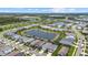 Scenic aerial view of a residential neighborhood with lush landscaping, community lakes and upscale homes at 10120 Canaveral Cir, Sarasota, FL 34241