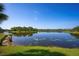 Picturesque view of a serene lake surrounded by lush greenery and mature trees, reflecting the clear blue sky at 11435 Fort Lauderdale Pl, Venice, FL 34293