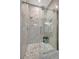 Walk-in shower with gray tile, pebble floor, and built-in shampoo and soap niche at 23233 Banbury Way # 302, Venice, FL 34293