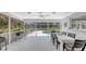 Spacious screened patio with a dining table, overlooking a beautiful pool and a well-manicured backyard at 3764 Oak Grove Dr, Sarasota, FL 34243