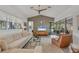 Comfortable living room with neutral tones, vaulted ceiling, and seamless outdoor views at 4505 Camino Real, Sarasota, FL 34231