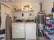 Functional laundry room equipped with a washer, dryer, shelving, and water heater at 4869 Village Gardens Dr # 189, Sarasota, FL 34234