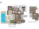 Detailed floor plan showcasing the layout of a luxurious two-story home with pool, multiple bedrooms, and spacious living areas at 612 Mourning Dove Dr, Sarasota, FL 34236