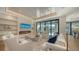 Spacious living room with modern furniture, fireplace, and sliding glass doors to the backyard at 612 Mourning Dove Dr, Sarasota, FL 34236