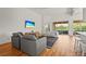 Bright living room with a modern design, wood floors, and large windows with natural light at 7716 Uliva Way, Sarasota, FL 34238