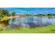 Scenic lake view featuring an arched stone bridge and lush landscaping at 11427 Viani Ter, Palmetto, FL 34221