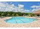 Large community pool with marked lanes, lounge chairs, umbrellas, and lush landscaping at 12358 Lavender Loop, Bradenton, FL 34212