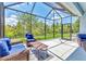 Screened-in patio with comfortable wicker seating and view of backyard at 12755 Rainwashed Loop, Parrish, FL 34219
