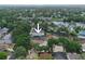An aerial view captures the property's surroundings, showcasing lush green trees and a serene lake at 1869 Springbush Ln, Clearwater, FL 33763