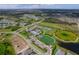 Aerial view of a Primary-planned community showcasing amenities like tennis courts, parks, and a pool at 2625 Star Apple Way, Sarasota, FL 34240