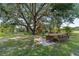 Spacious backyard with mature trees, outdoor seating, and playground, perfect for entertaining at 3810 Hidden River Rd, Sarasota, FL 34240