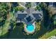 An aerial view of a pool house, pool and jacuzzi area at 5681 Bidwell Pkwy # 104, Sarasota, FL 34233