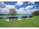 Relaxing park benches overlooking the tranquil river with a small dock at 613 E 49Th E St, Bradenton, FL 34208