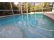 Crystal clear pool with surrounding screen enclosure and lush landscaping, perfect for relaxation and privacy at 950 Trotter St, Nokomis, FL 34275