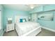 Bedroom with light blue walls, a white bed frame, and matching bedside tables at 102 77Th St, Holmes Beach, FL 34217