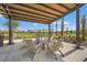 Outdoor community pavilion offers shaded seating for residents to relax, socialize, and enjoy the surrounding community at 1182 Blue Shell Loop, Sarasota, FL 34240