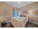 Cozy bedroom with neutral walls, ceiling fan, and a comfortable bed with decorative pillows at 12322 Tall Pines Way, Lakewood Ranch, FL 34202