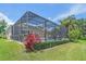 Backyard featuring a screened-in pool, trimmed hedges, and lush tropical foliage for ultimate privacy at 12322 Tall Pines Way, Lakewood Ranch, FL 34202