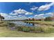 Picturesque community pond reflects blue sky with residences bordering landscaped banks in stunning Florida setting at 13710 Messina Loop # 201, Bradenton, FL 34211