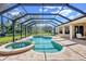 The screened pool offers a spa and plenty of space for seating at 15006 21St E Ave, Bradenton, FL 34212