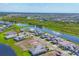 Aerial view showcases new homes nestled along waterways in a Primary-planned community with lush landscaping at 17122 Ranchside Pl, Bradenton, FL 34211