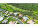 Aerial view of house with screened pool enclosure and a golf course in the background surrounded by trees at 2901 Little Country Rd, Parrish, FL 34219