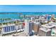 High aerial view of the building, with a red arrow pointing to the property overlooking the bay at 33 S Palm Ave # 1101, Sarasota, FL 34236