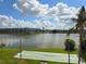 Scenic view of shuffleboard courts overlooking a serene lake and fountain, perfect for outdoor recreation and relaxation at 3917 Lake Bayshore Dr # F-307, Bradenton, FL 34205