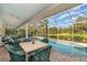 Relaxing screened lanai with a heated pool, spa, and comfortable seating area at 4374 Indian Point Trl, Sarasota, FL 34238