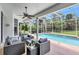 Outdoor patio with pool surrounded by screens to keep out insects at 5285 Far Oak Cir, Sarasota, FL 34238