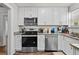 Bright kitchen features white cabinets, stainless steel appliances, and wood-look flooring at 766 13Th S Ave, St Petersburg, FL 33701