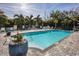 Inviting community pool with clear blue water, surrounding lounge chairs, and lush tropical landscaping at 8020 Clearwater Ct, Sarasota, FL 34241