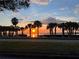 Breathtaking waterfront sunset view featuring palm trees and a serene horizon over the water at 932 Mangrove Edge Ct, Bradenton, FL 34208