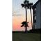 Sunset view with silhouetted palm trees and a cityscape in the distance providing a tranquil setting at 932 Mangrove Edge Ct, Bradenton, FL 34208