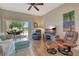 Comfortable living room with wood floors, ceiling fan, reclining chairs and access to the screened in lanai at 1216 Rio De Janeiro Ave # 306, Punta Gorda, FL 33983
