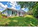 Charming backyard featuring a well-manicured lawn, screened patio, and exterior paint, offering a relaxing retreat at 12229 Stuart Dr, Venice, FL 34293
